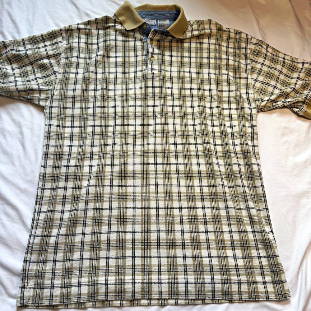 Vintage Bugle Boy Company Men's M Plaid Short Sleeve Polo, Collared Button